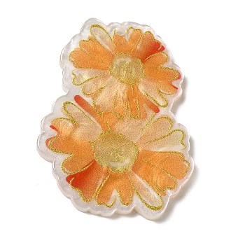 Printed Acrylic Pendants, Daisy Charm, Orange, 39.5x30x2.5mm, Hole: 1.5mm