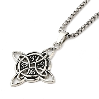 201 Stainless Steel Pendant Necklaces, Witches Knot Wiccan Symbol, Antique Silver, 23.31 inch(59.2cm)