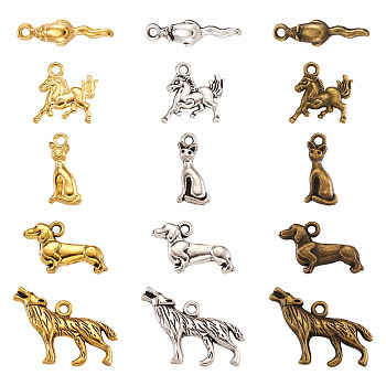 Tibetan Style Alloy Pendants, for Jewelry Making, Mixed Shapes, Mixed Color, 16x13.5x2mm, Hole: 1.5mm, 150pcs/set