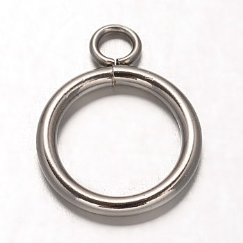 Ring 304 Stainless Steel Pendants, Stainless Steel Color, 18.5x14x2mm, Hole: 3mm and 10mm