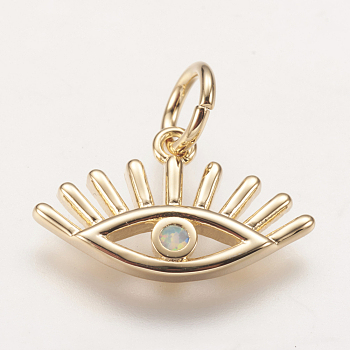 Brass Pendants, with Synthetic Opal, Eye, Golden, White, 11x17.5x2mm, Hole: 4mm