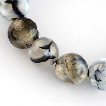 Colored Natural Fire Crackle Agate Beads Strings, Faceted Round, Gray, 8mm, Hole: 1mm, about 48pcs/strand, 14.5~14.8 inch