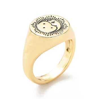 Brass Signet Ring for Women, Golden, Moon Phase Pattern, 3.5~12.6mm, US Size 6 1/4(16.7mm)