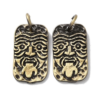Tibetan Style Brass Pendants, Cadmium Free & Lead Free, Rectangle with Human Face, Antique Bronze, 20x11x1.5mm, Hole: 4mm