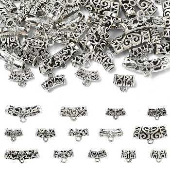 70Ppcs 14 Styles Tibetan Style Alloy Tube Bails, Loop Bails, Column, Antique Silver, 8~13x11~26x5~7mm, Hole: 1.4~2.5mm, Inner Diameter: 2.5~5.5mm, 5pcs/style