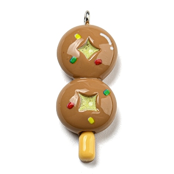 Opaque Resin Imitation Food Pendants, Kebab Charms with Platinum Tone Iron Loops, Camel, 35x14x8mm, Hole: 2mm