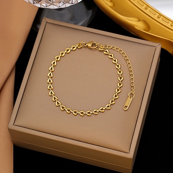 4MM 304 Stainless Steel Heart Link Chain Bracelets for Women, Golden, 6-5/8 inch(16.7cm)