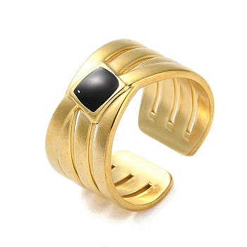 304 Stainless Steel Enamel Cuff Rings, Square, Real 18K Gold Plated, Adjustable