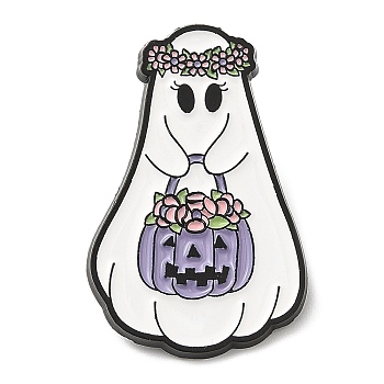 Halloween Theme Ghost Enamel Pin, Electrophoresis Black Zinc Alloy Brooch for Backpack Clothes, Pumpkin, 30.5x20x1.5mm