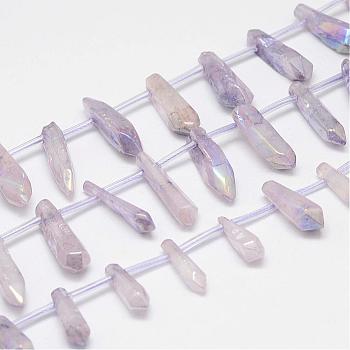 Natural Crystal Pointed Bead Strands, Dyed, Bullet, Lilac, 15~22x5~11x5~11mm, Hole: 2mm