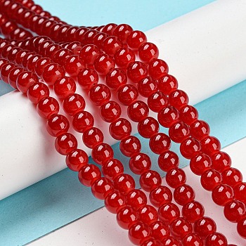 Baking Painted Imitation Jade Glass Round Bead Strands, Crimson, 6.5mm, Hole: 1.5mm, about 135~140pcs/strand, 31.8 inch