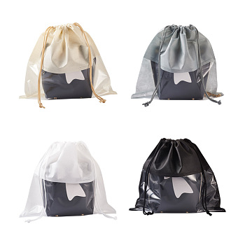 Givenny-EU 8Pcs 4 Colors Blank Non-Woven DIY Craft Drawstring Storage Bags, with Plastic Clear Window, for Gift & Shopping Bags, Mixed Color, 35x35x0.06~0.45cm, 2pcs/color