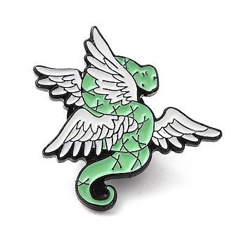 Snake Enamel Pins, Black Tone Alloy Brooches for Backpack Clothes, Wing, 25x27x2mm