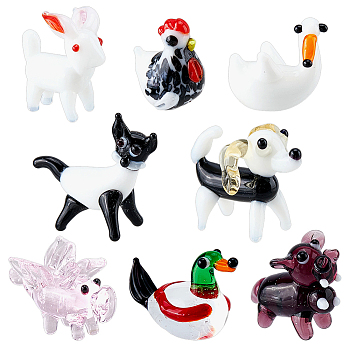 8Pcs 8 Styles Animal Theme Home Decorations, Handmade Lampwork Display Decorations, Mixed Shapes, Mixed Color, 17~19x12~13x19~25mm, 1pc/style