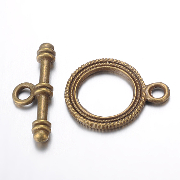 Tibetan Style Alloy Ring Toggle Clasps, Nickel FreE, Antique Bronze, Ring: 22x17x2mm, Hole: 2.5mm, Bar: 24x9x4mm, Hole: 3mm