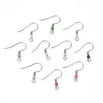 304 Stainless Steel Earring Hooks, Ear Wire, with Acrylic Beads and Horizontal Loop, Mixed Color, 19.5x18.5mm, Hole: 2mm, 22 Gauge, Pin: 0.6mm