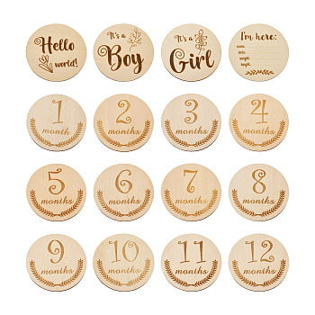 Basswood Milestone Cards, with Word, Flat Round, BurlyWood, 100x3mm, 12pcs/set, 2sets/bag