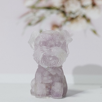 Natural Kunzite Chip & Resin Craft Display Decorations, Schnauzer Dog Figurine, for Home Feng Shui Ornament, 42x26x28mm