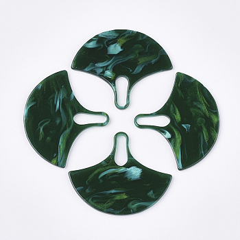 Cellulose Acetate(Resin) Pendants, Ginkgo Leaf, Dark Green, 43x51.5x2mm, Hole: 16x4.5mm