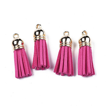 Faux Suede Tassel Pendant Decorations, with CCB Plastic Cord Ends, Light Gold, 33~35x10mm, Hole: 2.5mm