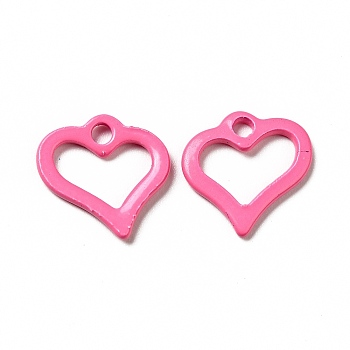 Spray Painted 201 Stainless Steel Charms, Heart Charm, Hot Pink, 11.5x11x1.5mm, Hole: 1.6mm