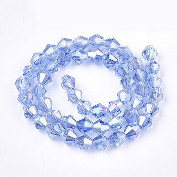 Electroplate Glass Beads Strands, AB Color Plated, Faceted, Bicone, Cornflower Blue, 6x5.5~6mm, Hole: 1mm, about 47~48pcs/strand, 10.83 inch(27.5cm)