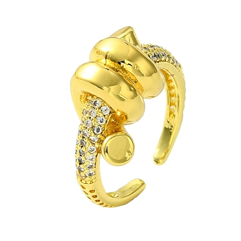 Brass Micro Pave Cubic Zirconia Open Cuff Ring, Spiral, Real 16K Gold Plated, Inner Diameter: 17mm