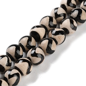 Natural Tibetan Wave Pattern dZi Agate Beads Strands, Dyed & Heated, Round, Black, 10mm, Hole: 1mm, about 30~38pcs/strand, 11.89~15.12''(30.2~38.4cm)