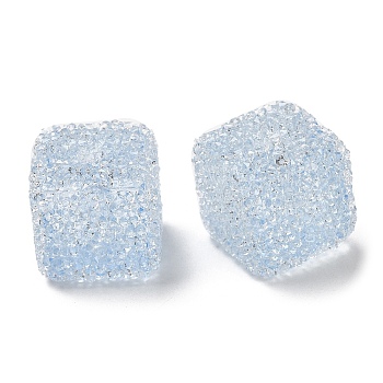 Resin Beads, with Rhinestone, Drusy Cube, Light Sky Blue, 16x16x16mm, Hole: 3.6mm