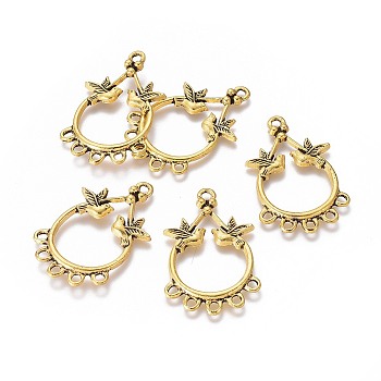 Tibetan Style Alloy Chandelier Components Links, Teardrop with Bird, Antique Golden, 36x23x2mm, Hole: 2mm and 1.6mm