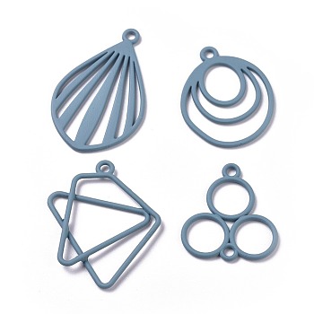 Spray Painted Alloy Pendants and Links, Fan & Oval & Three Rings, Cadet Blue, 21~33x21~25x1~2.5mm, Hole: 2mm, 24pcs/set