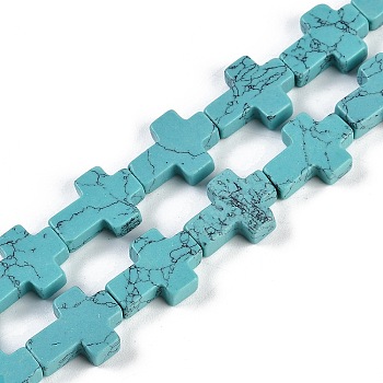 Synthetic Turquoise Beads Strands, Cross, 15x11.5x4.5mm, Hole: 0.7mm, about 25pcs/strand, 15.75''(40cm)