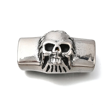 Halloween 304 Stainless Steel Slide Charms, For Leather Cord Bracelets Making, Rectangle, Antique Silver, Skull, 37x21x16mm, Hole: 12.5x6.5mm