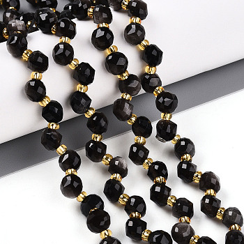 Natural Silver Obsidian Beads Strands, with Seed Beads, Faceted, Teardrop, 6~7x5~6.5mm, Hole: 0.9mm, about 49~57pcs/strand, 13.58~14.96''(34.5~38cm), Seed Beads: 3x2mm