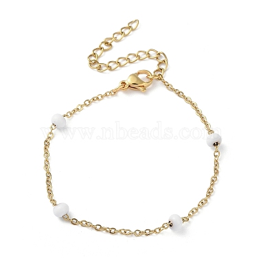 Vacuum Plating Golden 304 Stainless Steel Cable Chain Bracelet with Enamel Rondelle Beaded(BJEW-G683-02G)-2