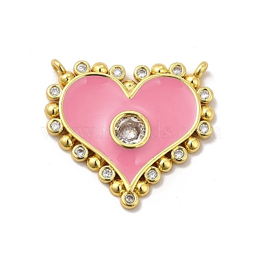 Real 18K Gold Plated Pink Heart Brass+Cubic Zirconia+Enamel Links