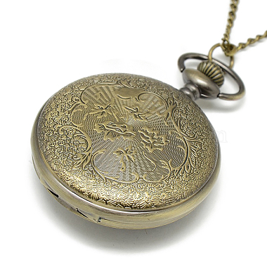 Alloy Flat Round Pendant Necklace Pocket Watch(WACH-N012-04)-3