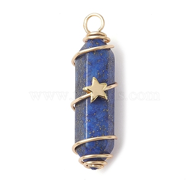 3Pcs 3 Styles Natural Lapis Lazuli Copper Wire Wrapped Pointed Pendants(PALLOY-JF02460-03)-2