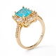 Deep Sky Blue Glass Rectangle Finger Ring with Cubic Zirconia(RJEW-J017-VC500)-4