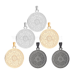 6Pcs 3 Colors Stainless Steel Pendants, Flat Round with Seals of the Seven Archangels, Mixed Color, 34x29.5x1.5mm, Hole: 7.6x3mm, 2pcs/color(STAS-DC0007-02)