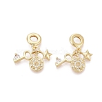 Brass Micro Pave Clear Cubic Zirconia European Dangle Charms, Large Hole Pendants, Real 18K Gold Plated, Flat Round Key Star, 31mm, Hole: 5mm(KK-N287-33B-G)