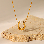 Stylish 304 Stainless Steel U-shaped Horseshoe Pendant Round Snake Chain Necklaces for Women, Real 18K Gold Plated, 15.75 inch(40cm)(LH2412)
