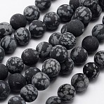 Natural Snowflake Obsidian Beads Strands, Frosted, Round, 10mm, Hole: 1mm, about 38pcs/strand, 14.9 inch(G-D674-10mm)