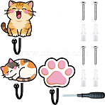 3Pcs Plywood & Iron Coat Hook, Wall Mount Hook Hanger, Cat Shape, 78x50x10mm(DIY-XCP0003-95)