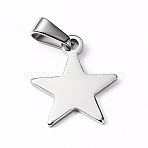 Tarnish Resistant 304 Stainless Steel Pendants, Star, Stainless Steel Color, 19.5x16.5x2mm, Hole: 8x3mm(STAS-I127-010P)