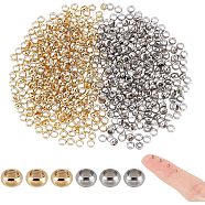 600Pcs 2 Colors 304 Stainless Steel Spacer Beads, Rondelle, Golden & Stainless Steel Color, 2x1mm, Hole: 1mm, 300pcs/color(STAS-UN0039-13)