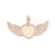 Alloy Pendant Cabochon Settings, with Crystal Rhinestone, Cadmium Free & Lead Free, Heart with Wing, Light Gold, Tray: 23x25mm, 38.5x88x5mm, Hole: 16x5mm(X-PALLOY-S107-002KC-RS)