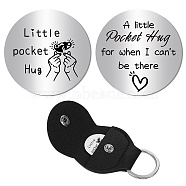 1Pc Stainless Steel Commemorative Coins, Pocket Hug Coin, Inspirational Quote Coin, Flat Round, Stainless Steel Color, with 1Pc PU Leather Guitar Clip, Heart, 30x2mm(AJEW-CN0001-95A)