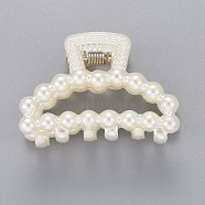 Plastic Claw Hair Clips, with ABS Plastic Imitation Pearl Beads and Iron Findings, White, 28x39.5x26.5mm(X-PHAR-G002-04)