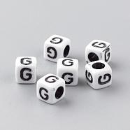 Opaque Acrylic Beads, Letter Style, Cube, Letter.G, 6x6x6mm, Hole: 3mm, about 3000pcs/500g(SACR-Q188-02G)